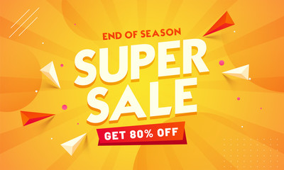 Wall Mural - super sale banner or poster design with 80% discount offer and geometric elements on orange abstract