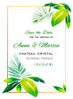 Wedding invitation card with Tropical Watercolor Design. Vector illustration.