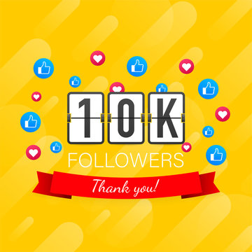 Vector thanks design template for network friends and followers. Thank you 10K followers card. Image for Social Networks.