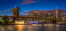 New York City Brooklyn Bridge Skyline Evening Sunset