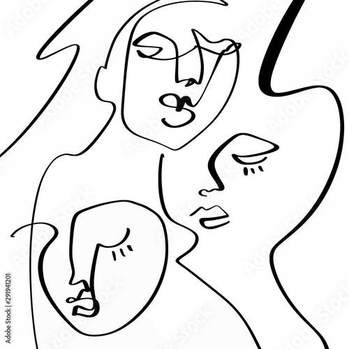 Naklejki Picasso  proste-recznie-rysowane-czarno-biale-modny-portret-linii-sztuki-kompozycja-abstrakcyjna-monochromia