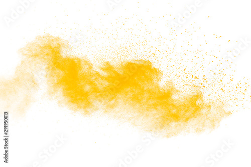 Fotografía Abstract yellow powder explosion on white background