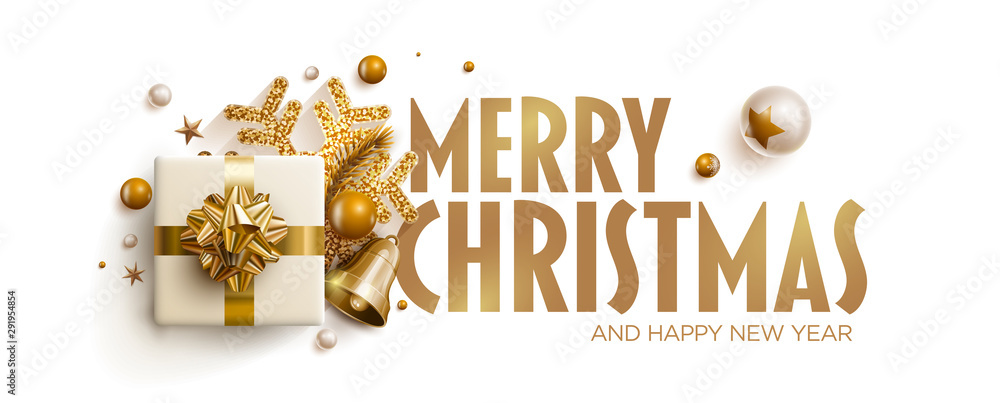 Merry Christmas and New Year greeting card design. - obrazy, fototapety, plakaty 