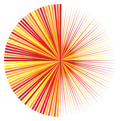 Poster - Orange, yellow radial, radiating lines. Rays, beams. Starburst, sunburst element. Sparkle, gleam, twinkle effect. Circular, concentric design