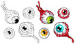 Various Eyeballs vector illustration set. Colored and line art versions. For web, clothes and graphic design, prints, posters, cover, package, stickers, cards and party invitations. Halloween design
