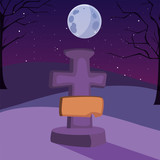 Fototapeta Kosmos - christian cross with moon in scene of halloween