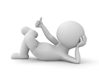 Fototapete - 3d man lying down and showing thumbs up sign isolated over white background 3D rendering