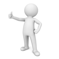 Fototapete - 3d man showing thumbs up sign isolated over white background 3D rendering