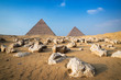 Ancient stones near the pyramid complex at the Giza Plateau, near Cairo, Egypt