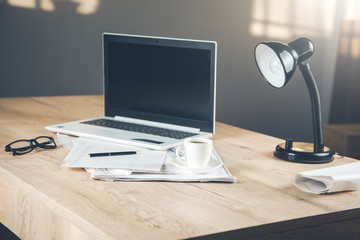 Sticker - computer with document on the working table