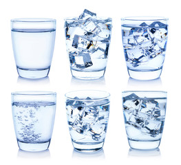 Glass of water with ice cubes isolated on white background