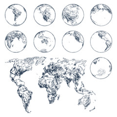  Sketch of earth planet continents. World map