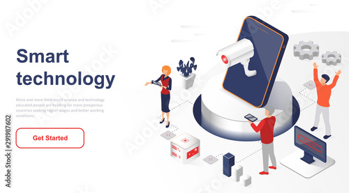 Cuadros en Lienzo Isometric landing page smart technology or network flat concept