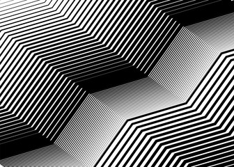 Poster - Wavy, waving grid of parallel irregular lines. Billowy, undulating, zigzag stripes, streaks. Abstract geometric background