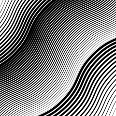 Poster - Wavy, waving grid of parallel irregular lines. Billowy, undulating, zigzag stripes, streaks. Abstract geometric background