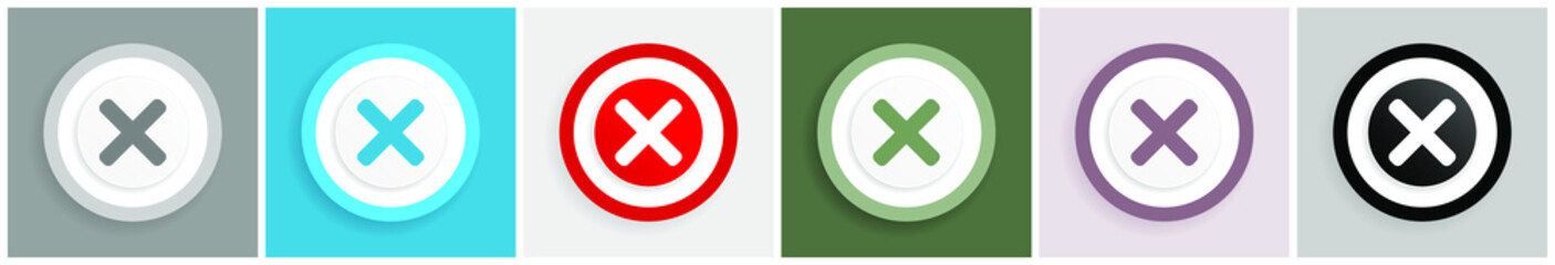 Fototapete - Cancel icon set, colorful flat design vector illustrations in 6 options for web design and mobile applications
