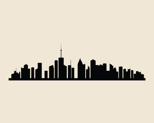 Sticker - Cities silhouette illustration. Black town skyline background