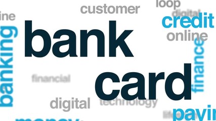 Poster - Bank card animated word cloud. Kinetic typography.