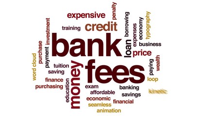 Wall Mural - Bank fees animated word cloud. Kinetic typography.