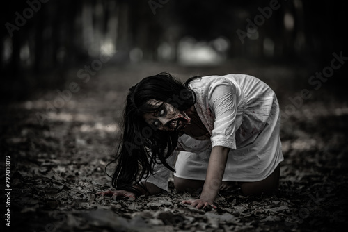 Portrait of asian woman make up ghost face,Horror scene,Scary background,Hallowe Poster Mural XXL