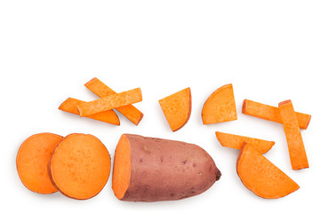 Sweet potato isolated on white background with copy space for your text. Top view. Flat lay.