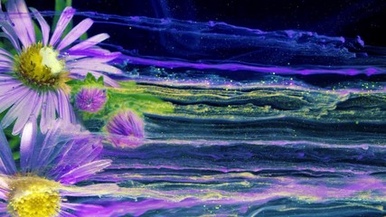 Wall Mural - Michaelmas Daisy or New York Aster. Purple flower. Acrylic colors and ink in water.