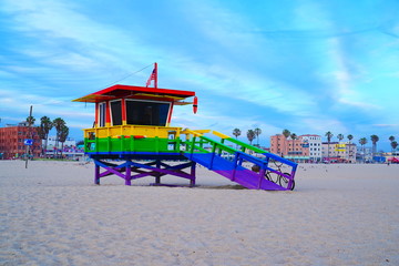 Venice Pride Rainbow Lifeguard Stand on beach