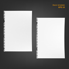 Vector torn block note papers with fold edges. 2 squared and lined blanks with shadows on grey background. Pages can be used as a mock up template and backgrounds for your own projects.