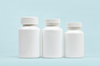 Set of blank dietary supplement bottles