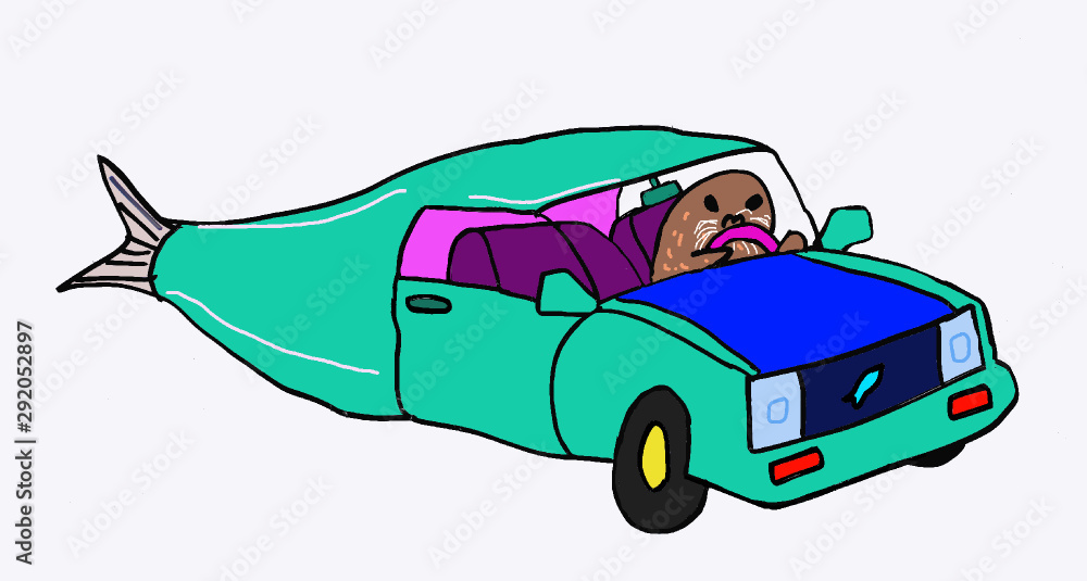 cartoon car picture of reeling in fish The Fish Car Stock Vector