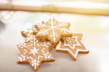 Wall Mural - Tasty Christmas cookies isolated on white background