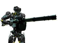 Mechanical Soldier Holding A Machine Gun