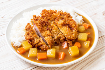 Canvas Print - Crispy fried pork cutlet with curry and rice