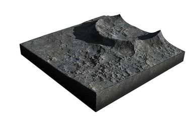Wall Mural - cross section of a crater on the surface of the moon, terrain model isolated on white background
