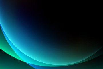 Wall Mural - abstract light blue green curve graphic on dark background, copy space composition.