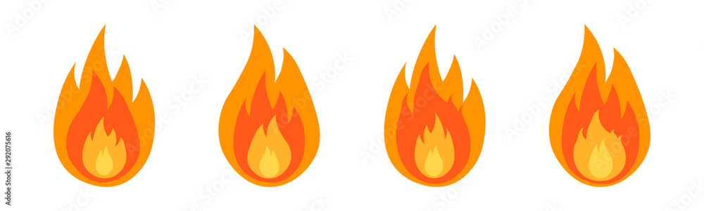 Fire flame icon set in flat. Fire color symbols. - obrazy, fototapety, plakaty 