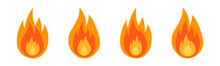 Fire Flame Icon Set In Flat. Fire Color Symbols.