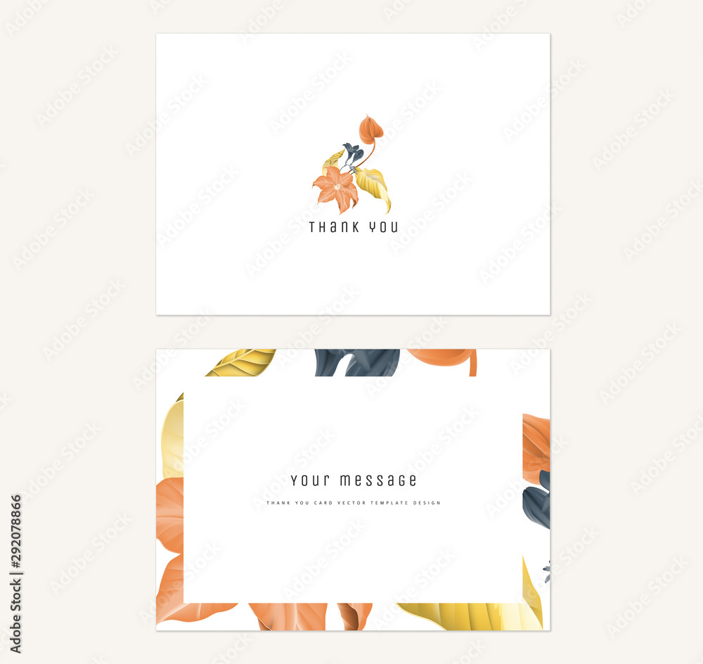 Floral thank you card template design, flowers bouquet in orange ...