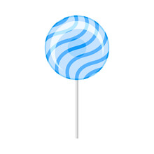 Round Blue Lollipop. Vector Illustration On A White Background.