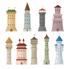 set of castle towers. vector illustration on a white background.