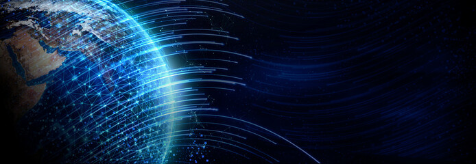 Wall Mural - global network for the exchange of data on the planet earth. blue black ground. elements of this ima