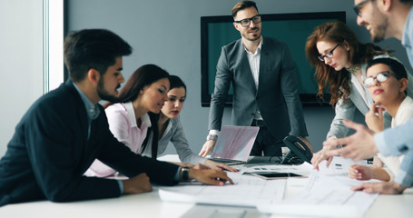 Wall Mural - group of business people collaborating in office