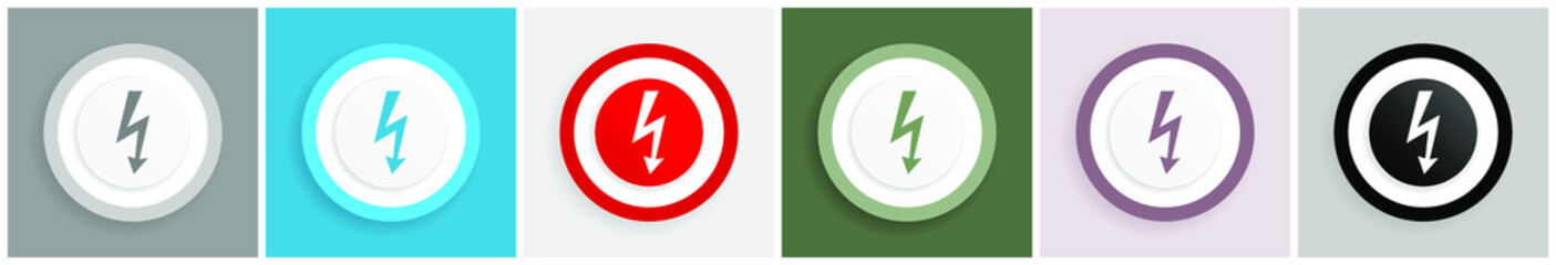 Poster - Bolt icon set, colorful flat design vector illustrations in 6 options for web design and mobile applications