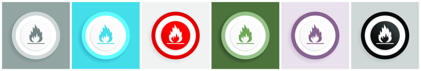 Fototapete - Flame icon set, colorful flat design vector illustrations in 6 options for web design and mobile applications