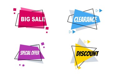 Wall Mural - Flat linear promotion ribbon banners, price tags, stickers, badges, posters. Vector illustration.