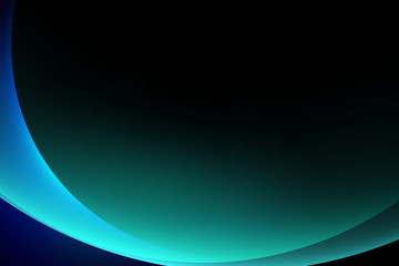 Wall Mural - abstract light blue green curve graphic on dark background, copy space composition.