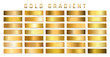 Collection of golden metallic gradient. Brilliant plates with gold effect. Vector illustration