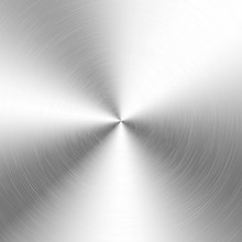 Silver Metallic Radial Gradient With Scratches. Titan, Steel, Chrome, Nickel Foil Surface Texture Effect. Vector Illustration