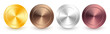 Collection of gold, rose gold, silver, chrome, bronze radial metallic gradient. Brilliant plates with gold, silver, chrome, bronze metallic effect. Vector illustration