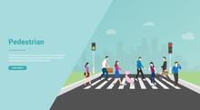 Pedestrian Crossing For Website Template Or Banner Landing Homepage - Vector
